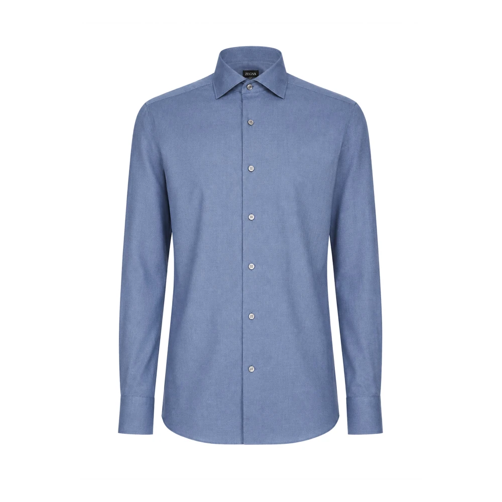 Zegna Uomo Blu - Camicia In Cotone E Cashmere - Shirts - L