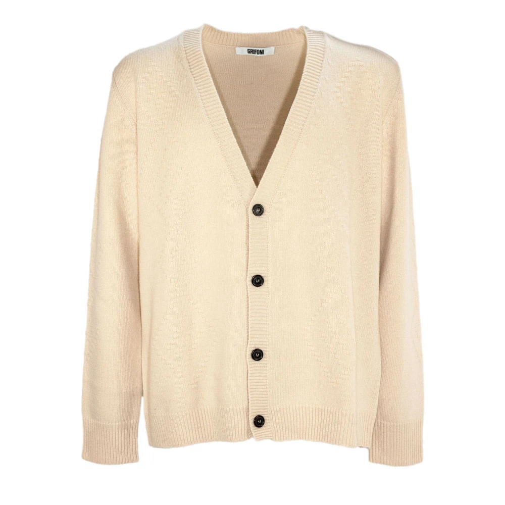 Mauro Grifoni Beige Wol V-Hals Diamant Vest Beige Heren