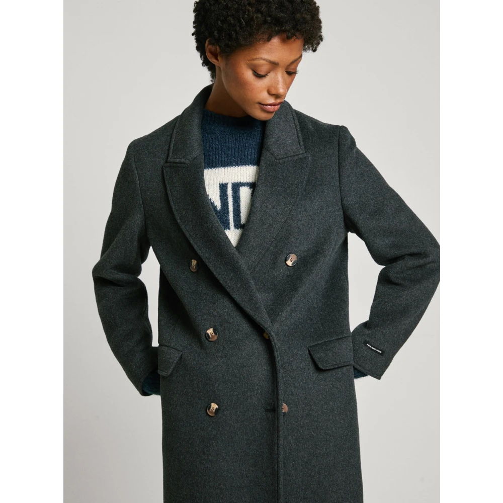 Pepe Jeans Grijze Beth Double-Breasted Jas Gray Dames