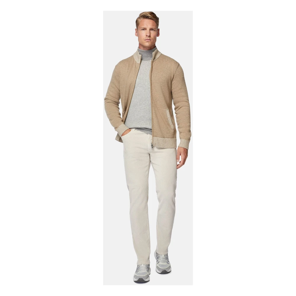 Boggi Milano Cashmere Blend Volledige Rits Jumper Beige Heren