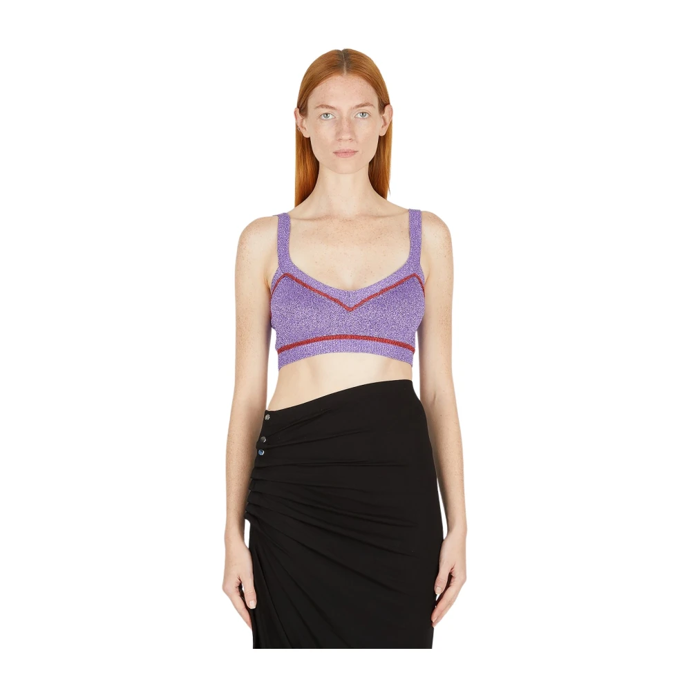 Rabanne Women's Purple Sleeveless Tops, L, Metallic Knit Crop Top