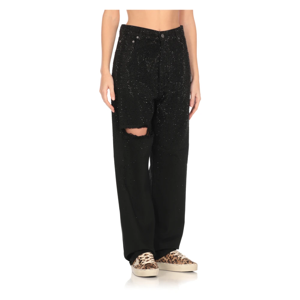 Golden Goose Zwarte Katoenen Jeans met Strass Details Black Dames