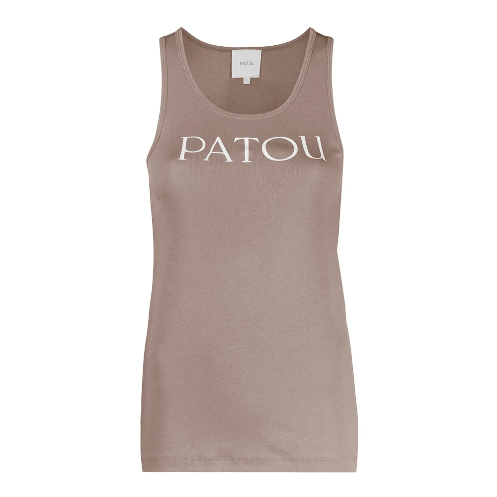 Patou Women's Beige Sleeveless Tops, S, Logo Cotton Tank Top