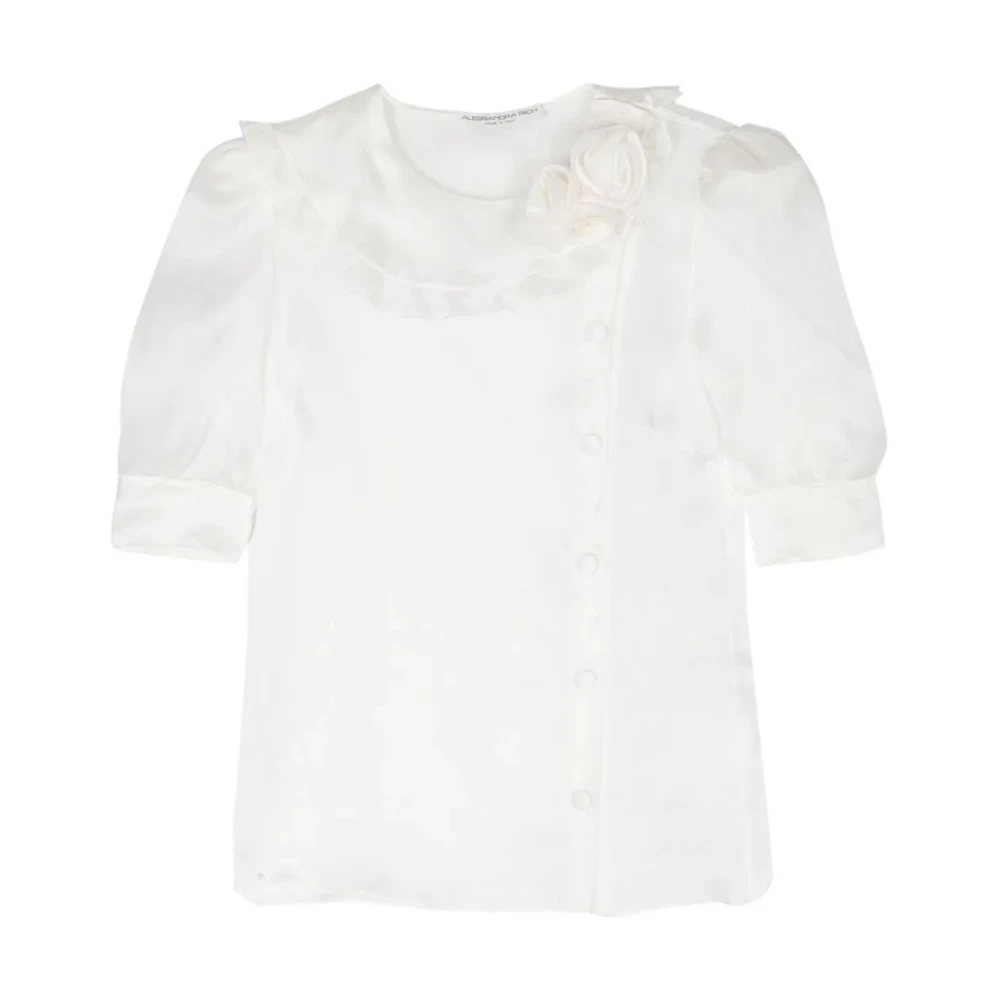 Alessandra Rich Organza Blus med Rosdetaljer White, Dam