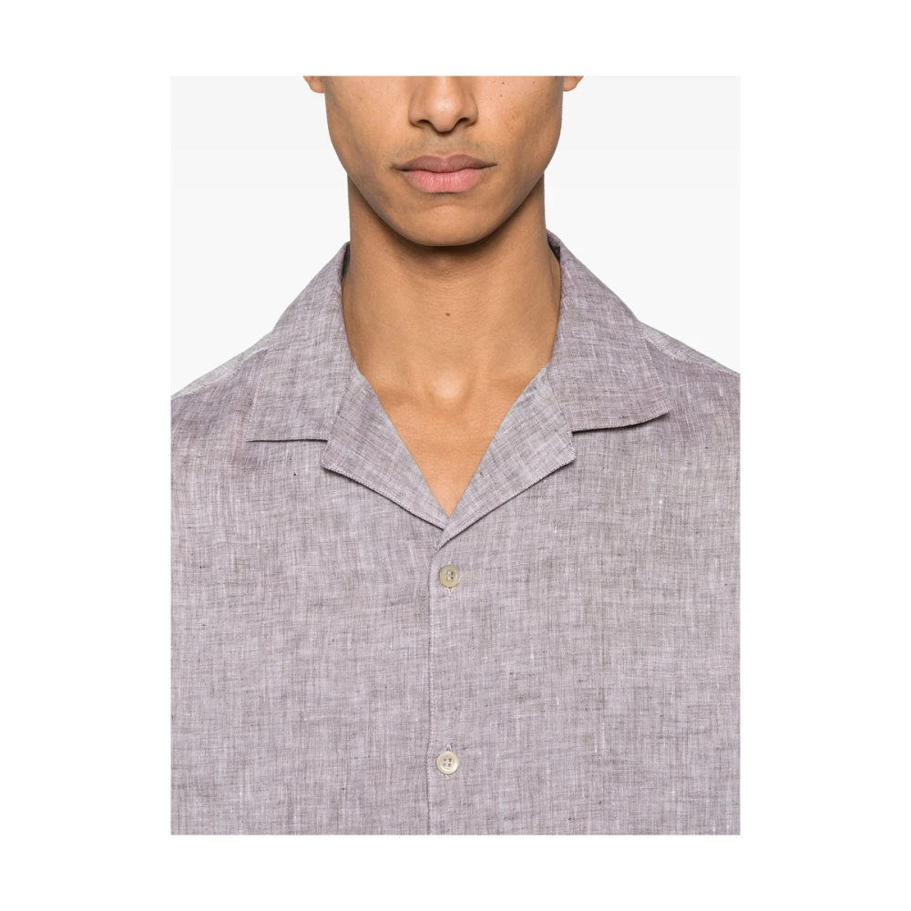BRUNELLO CUCINELLI Taupe Bruine Camp Collar Overhemd Brown Heren