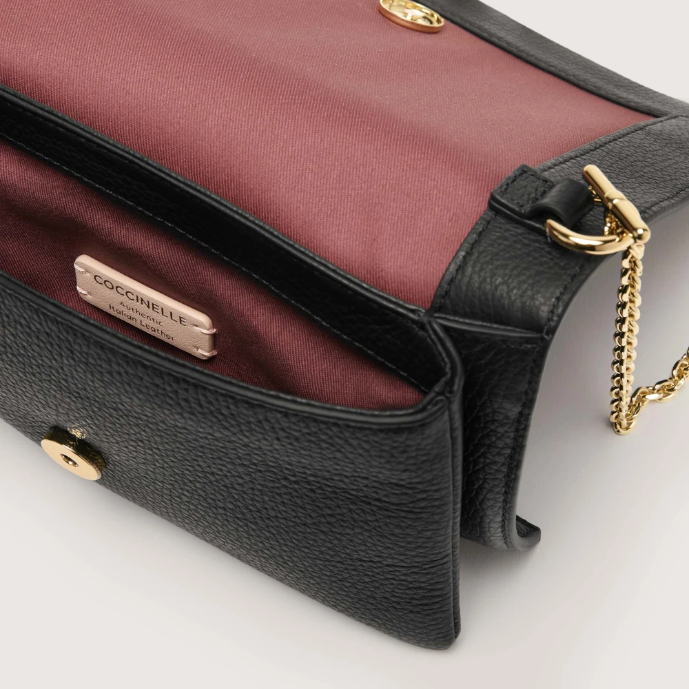 Coccinelle Zwarte leren schoudertas met ketting Black Dames