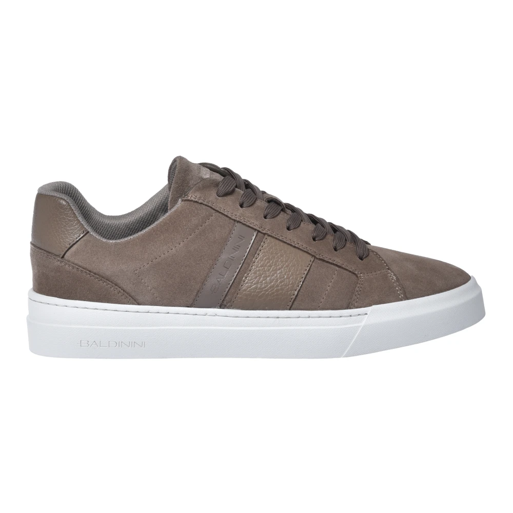 Baldinini Men's Beige Taupe Suede And Tumbled Leather Trainers