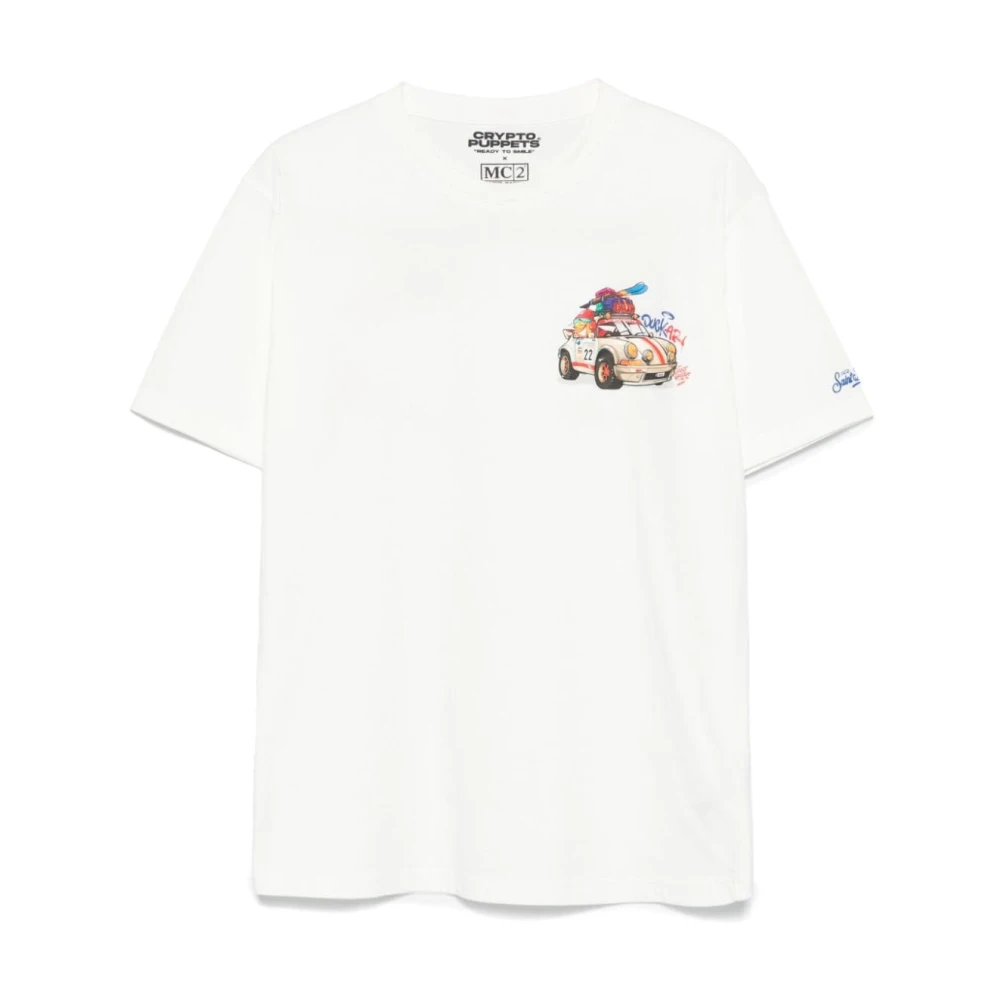 MC2 Saint Barth Wit Katoenen T-shirt met Crypto Car Print White Heren