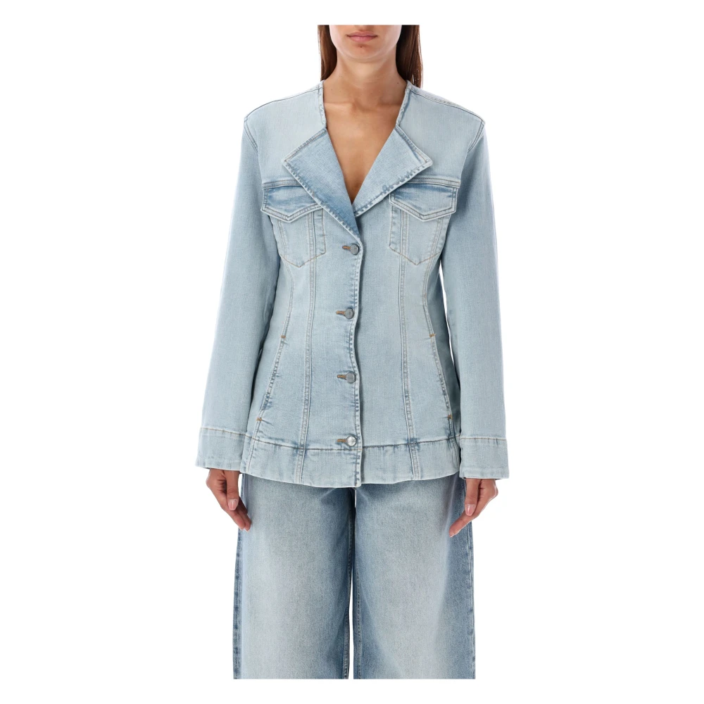 Ganni Lichtblauwe Tint Wash Denim Blazer Blue Dames