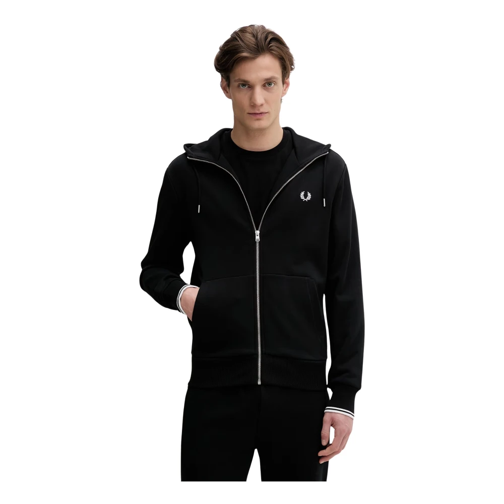 Fred Perry Uomo Nero - Felpa Nera Con Zip E Cappuccio - Immagine 7