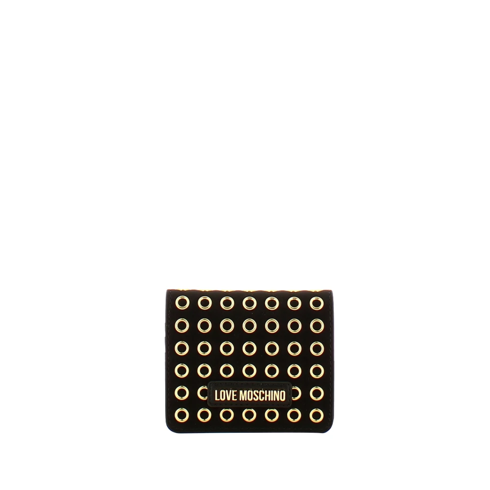 Moschino Zwarte leren portemonnee met gouden logo Black Dames