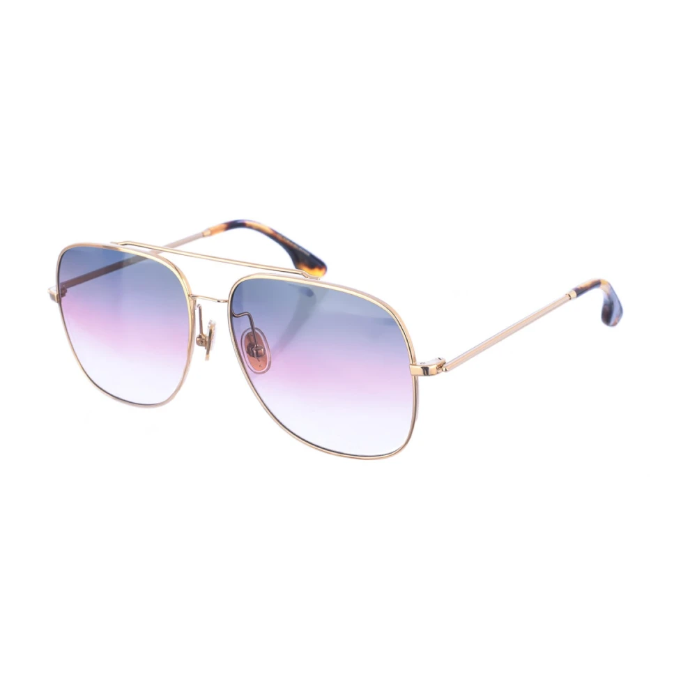 Victoria Beckham Goud-Havana Rechthoekige Zonnebril met Amberkleurige Verloopglazen Pink Dames