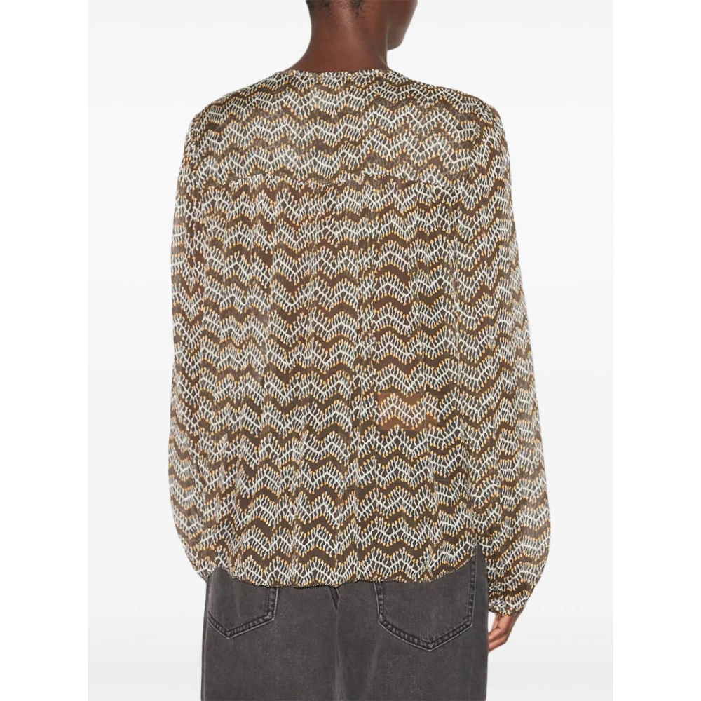 Isabel Marant Étoile Zwarte Abstract Patroon V-Hals Shirt Brown Dames