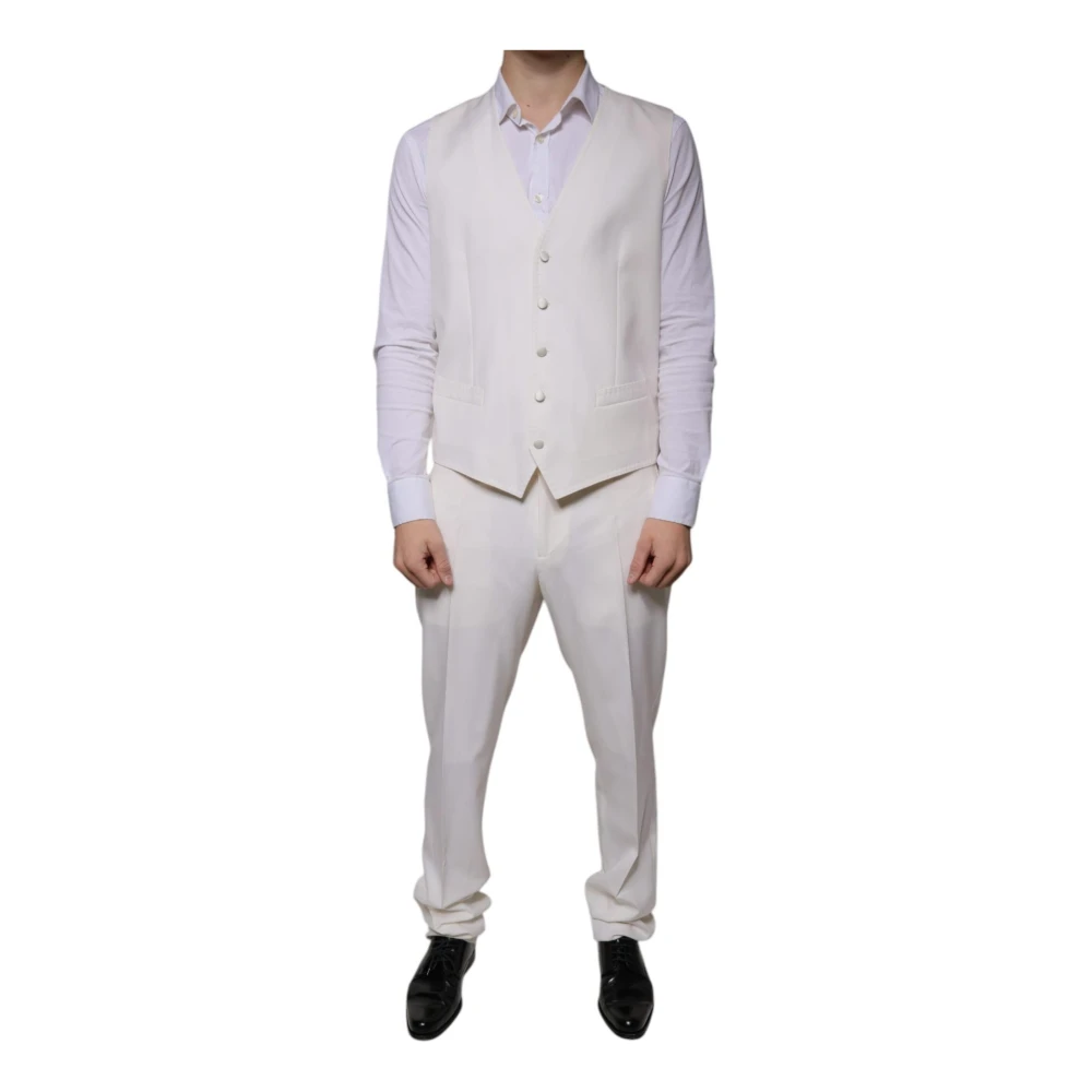 Dolce & Gabbana Witte Wol Zijden 3-Delig Pak White Heren