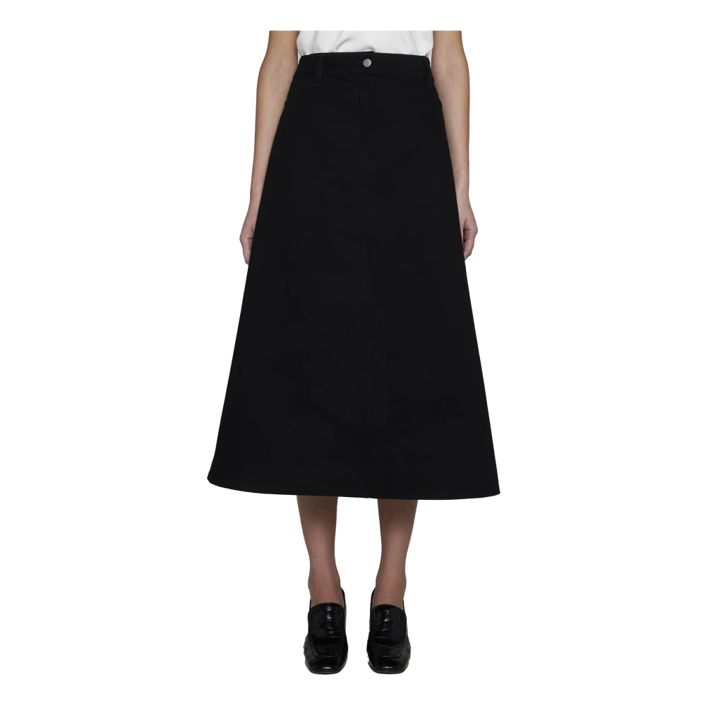 Studio Nicholson Zwarte A-Lijn Denim Rok Black Dames