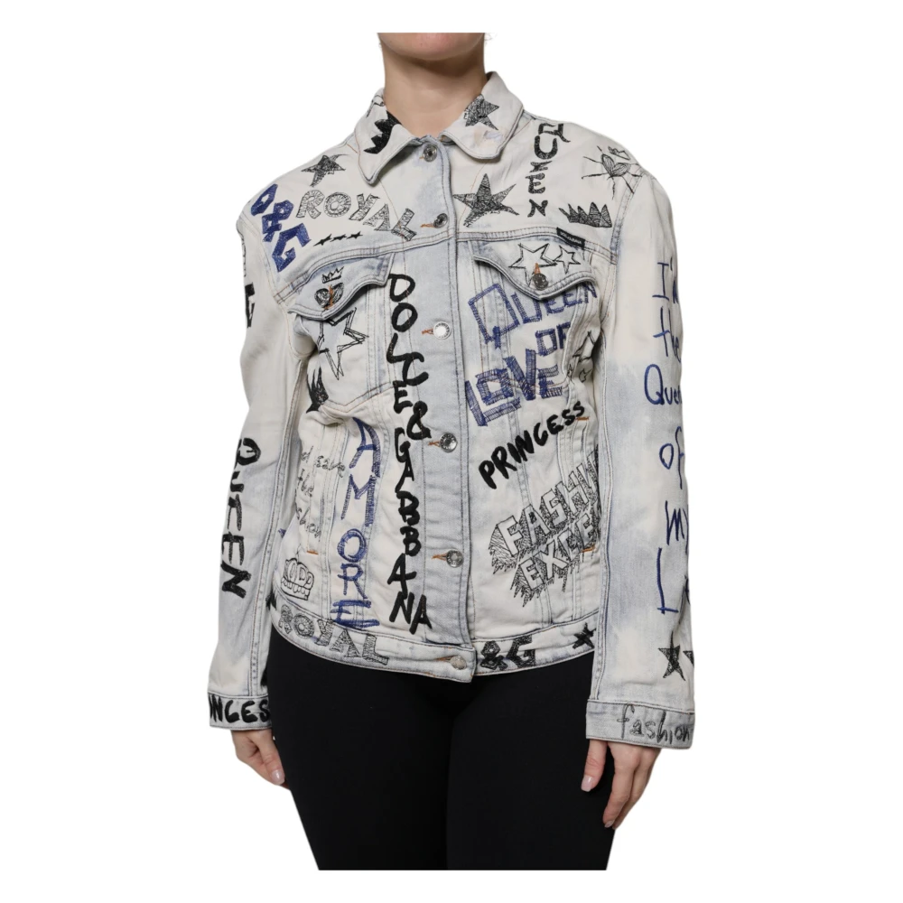 Dolce & Gabbana Women's Blue Light Graffiti Denim Jacket - Denim Jackets - S - Jackets