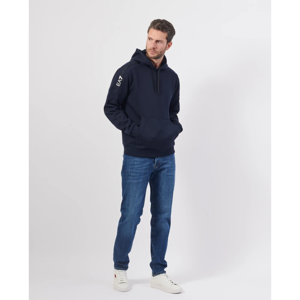 Emporio Armani Blauwe hoodie trui met logo Blue Heren