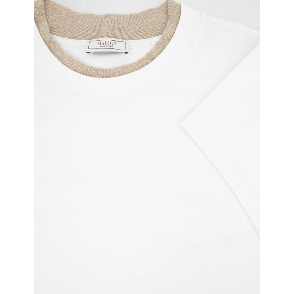 PESERICO Contrast Crew Neck Katoenen T-shirt Beige Dames