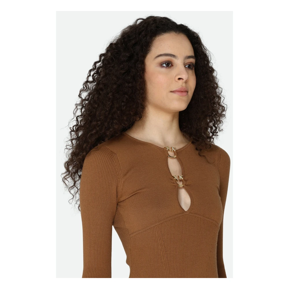 pinko Bruine Geribbelde Midi Jurk Brown Dames