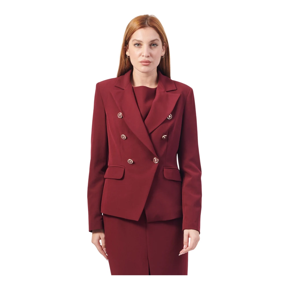 Fracomina Bordeaux Double-Breasted Blazer Red Dames