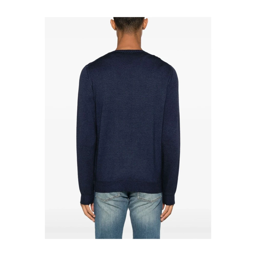 Fedeli Blauwe Merinowol Ronde Hals Trui Blue Heren