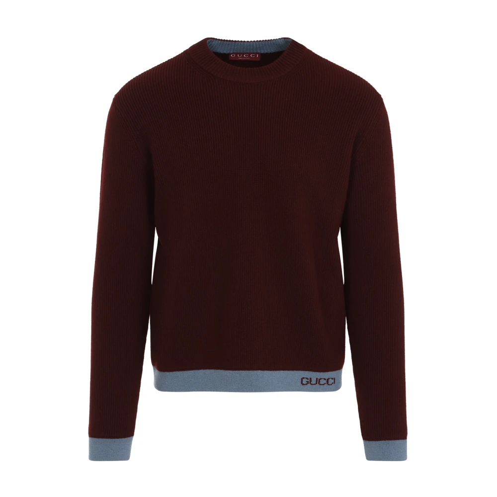 Gucci Bordeaux Azzurro wollen trui Brown Heren