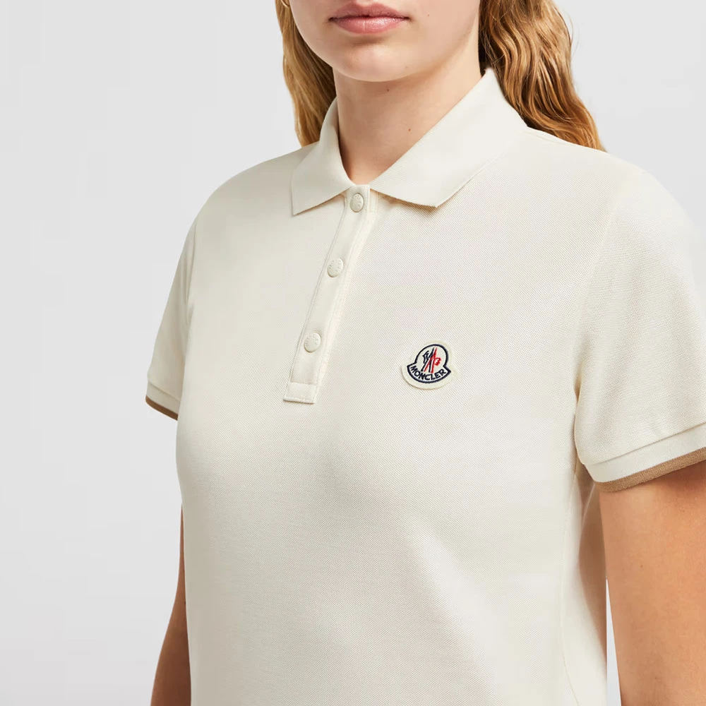 Moncler Logo Patch Piquet Polo White Dames