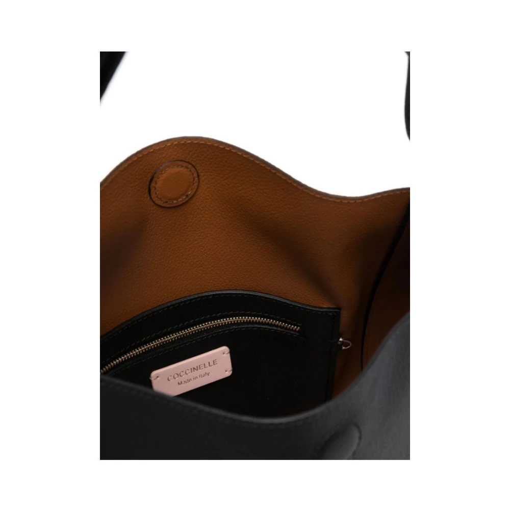 Coccinelle Leren tas met gehamerd textuur en gouden logo Black Dames