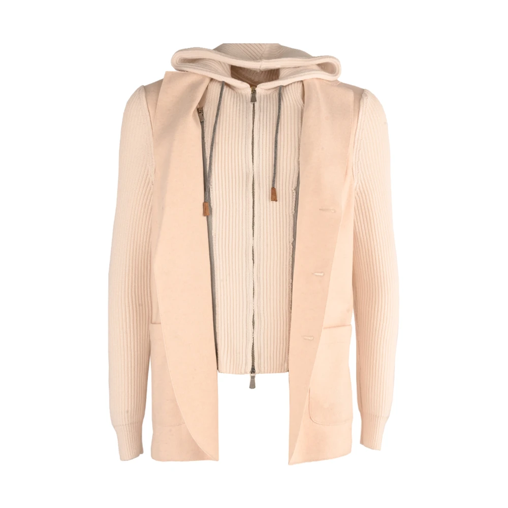 Eleventy Wollen Ribjasje met Capuchon Pink Heren