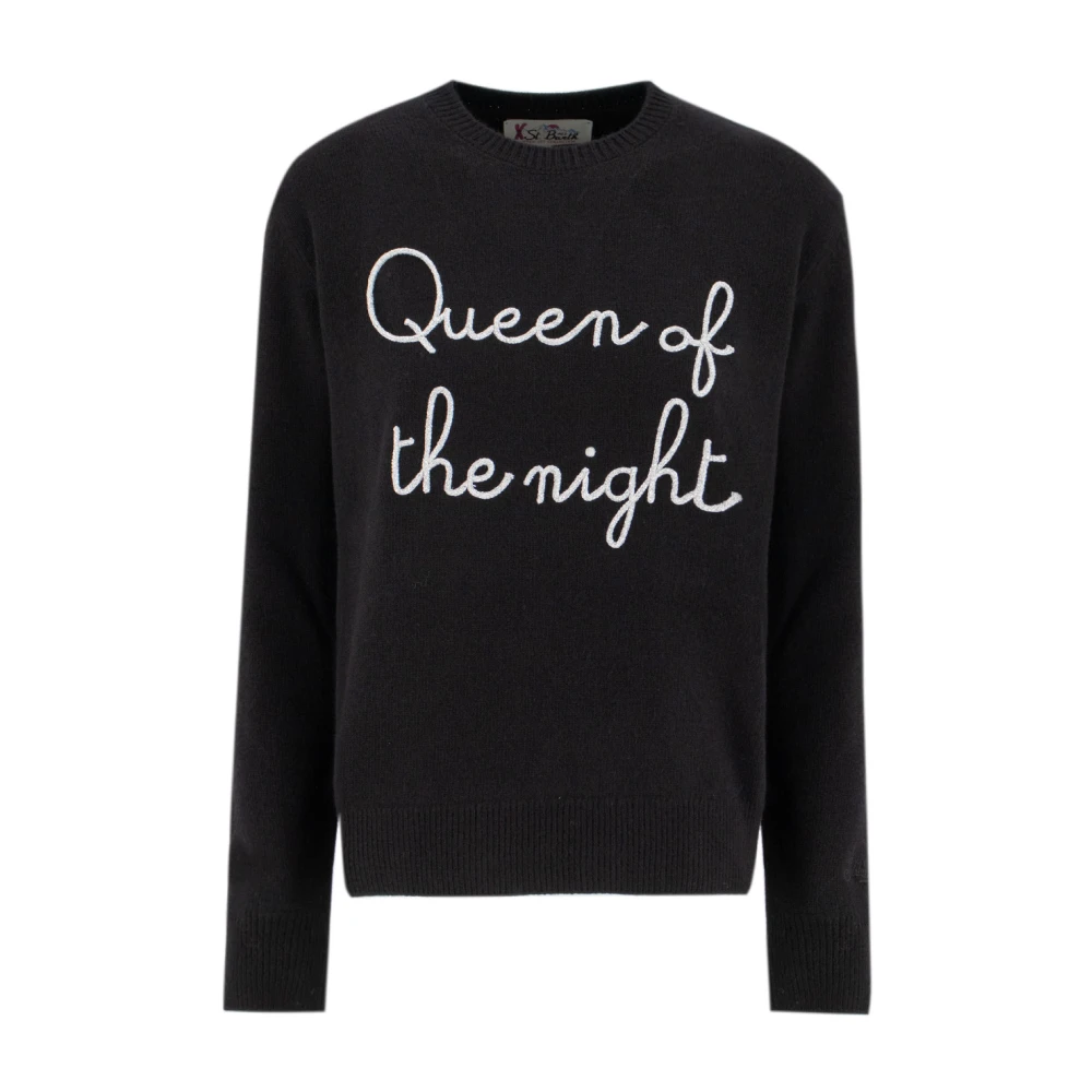 Saint Barth Zwarte Crew Neck Sweater met Queen Night Borduurwerk Black Dames