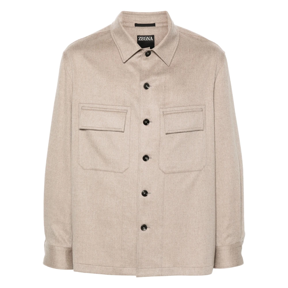 Ermenegildo Zegna Cashmere Overshirt met knoopsluiting Beige Heren