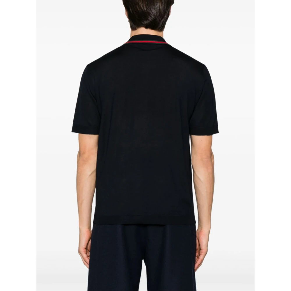 Gucci Blauwe Wollen Polo Shirt met Web Kraag Black Heren
