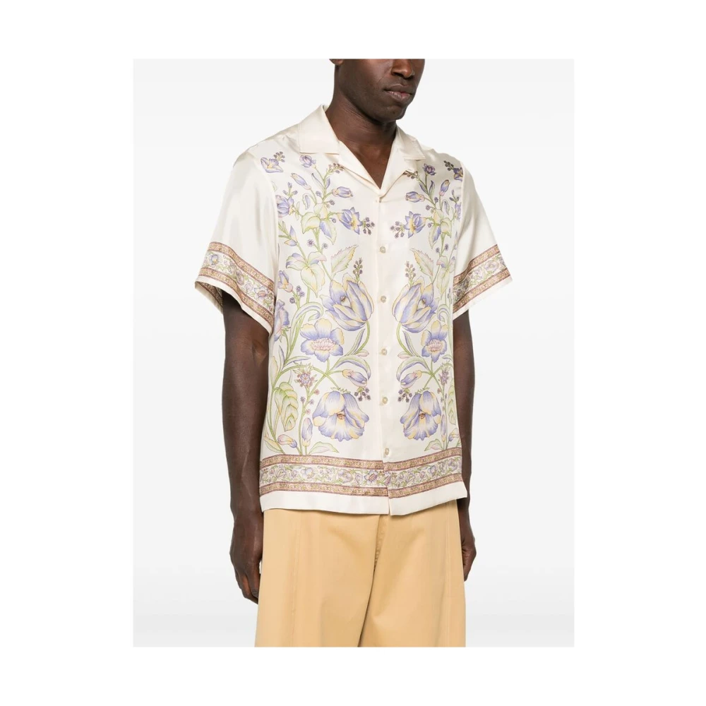 ETRO Beige Cuban Collar Shirt met Pegaso Motif Beige Heren