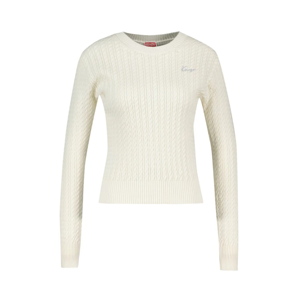 Kenzo Women's White Round-Neck Knitwear, S, Signature Jumper