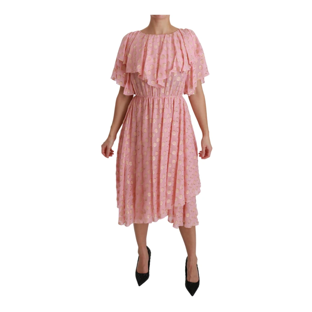 Dolce & Gabbana Pink Polka Dot Pleated Midi Dress - Female - Midi Dresses - Pink - S - Dresses
