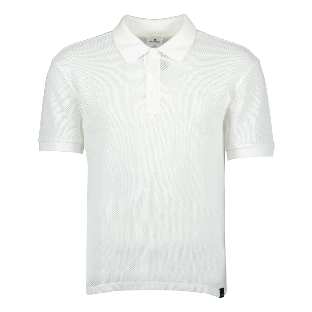 Courrèges Men's White Polo Shirts, L, Mesh Polo Shirt