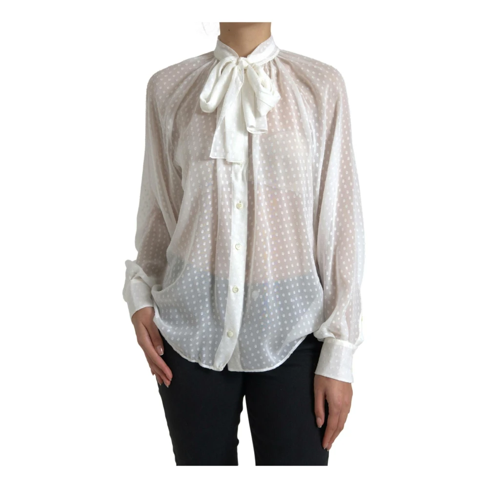 Dolce & Gabbana Women's White Silk Polka Dot Blouse