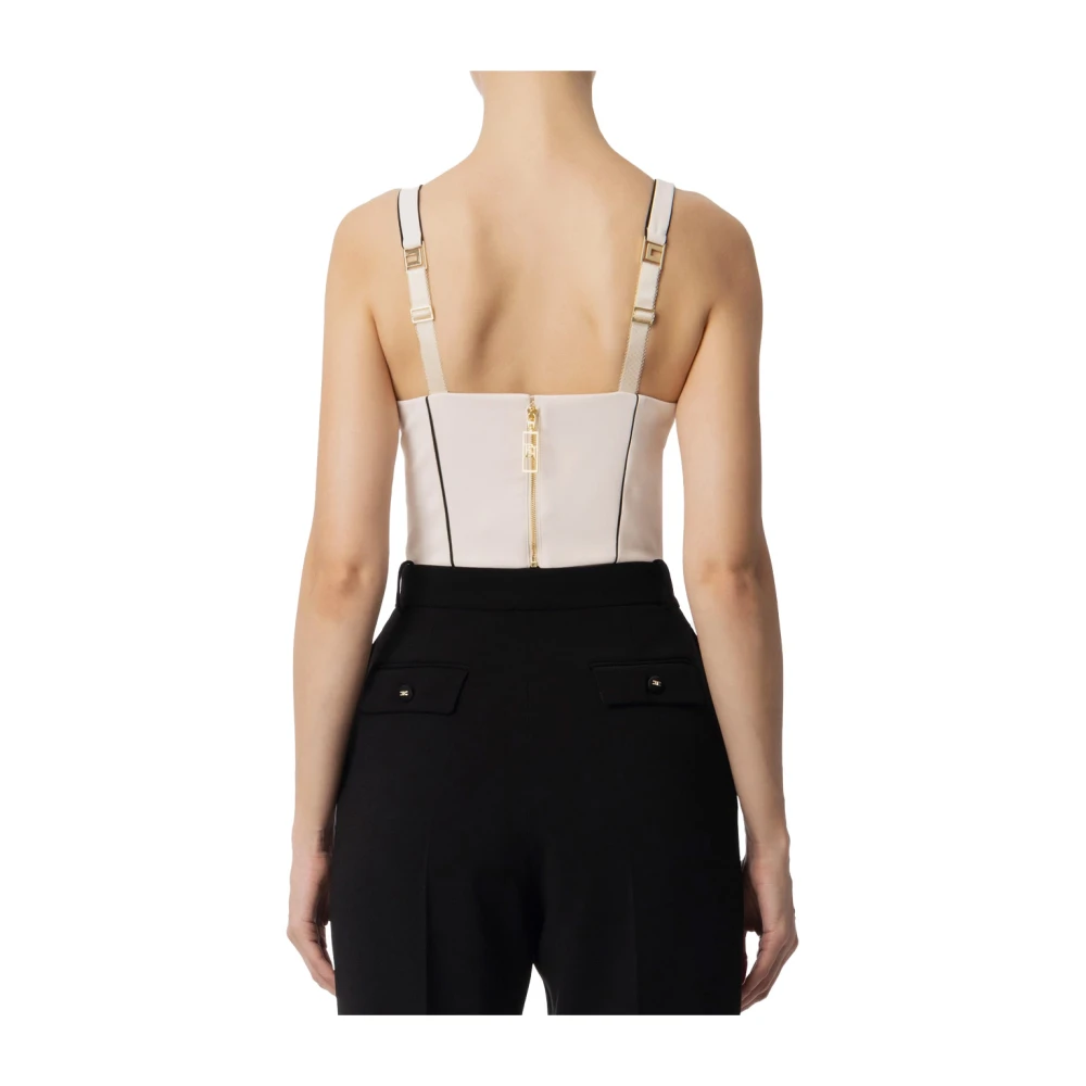Elisabetta Franchi Contrast Piping Hart Hals Jurk Beige Dames