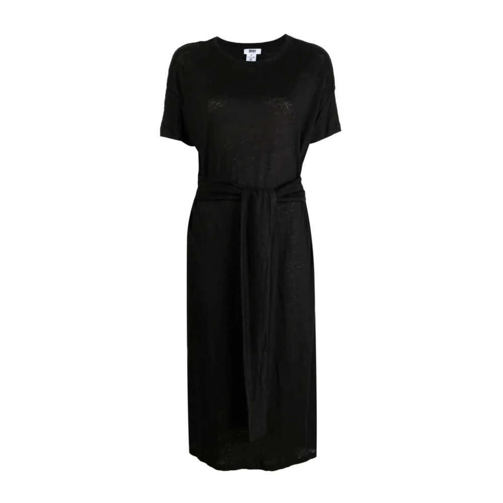 DKNY Casual Zwart Linnen Blouse met Strik Black Dames