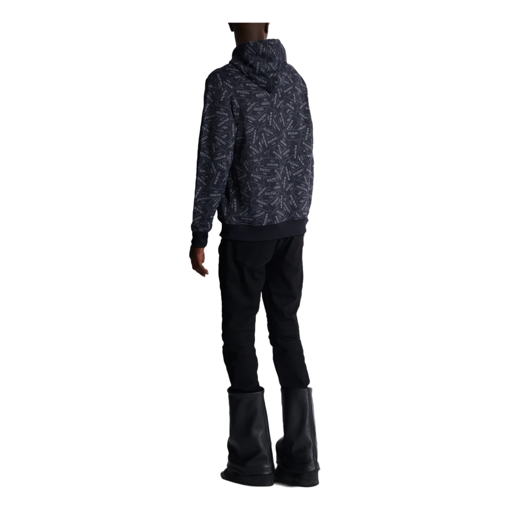 Balmain Hoodie met all-over label print Black Heren