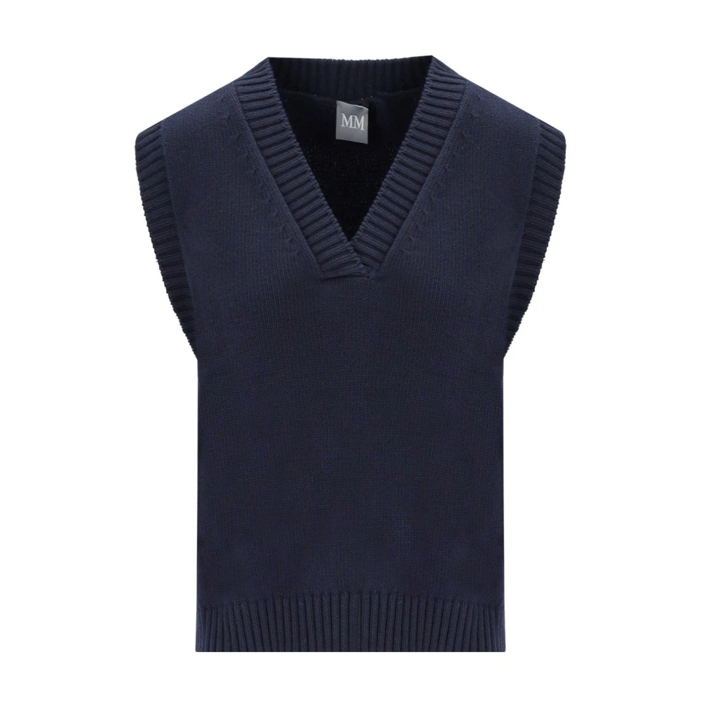 Max Mara Women's Blue V-Neck Knitwear, Xs, Cotton Knitted Vest