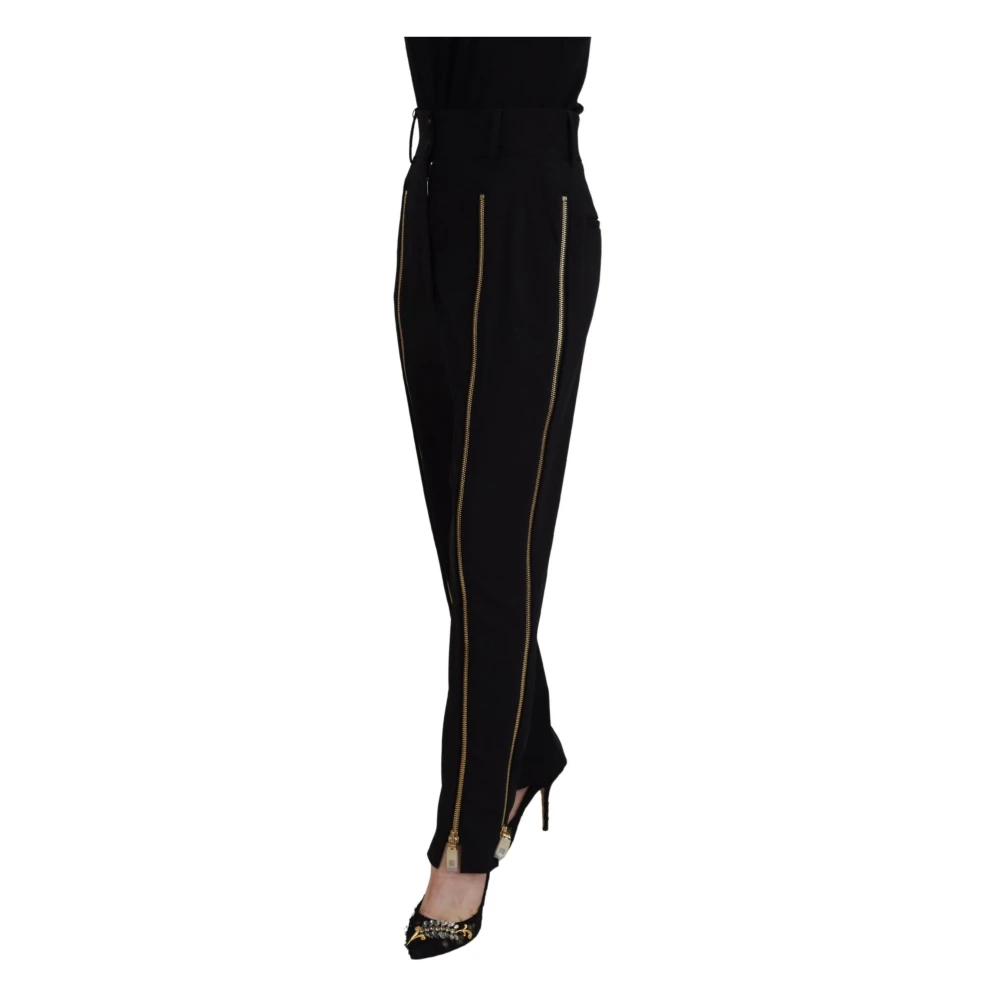 Dolce & Gabbana Zwarte Wol Hoge Taille Tapered Broek Black Dames