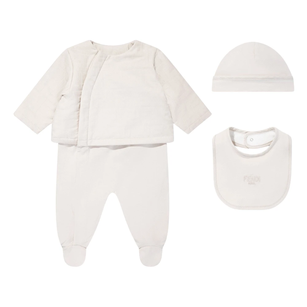 Fendi Unisex Kids Beige Kids Sets, 6 M, Chic Baby Logo Babygrow Set