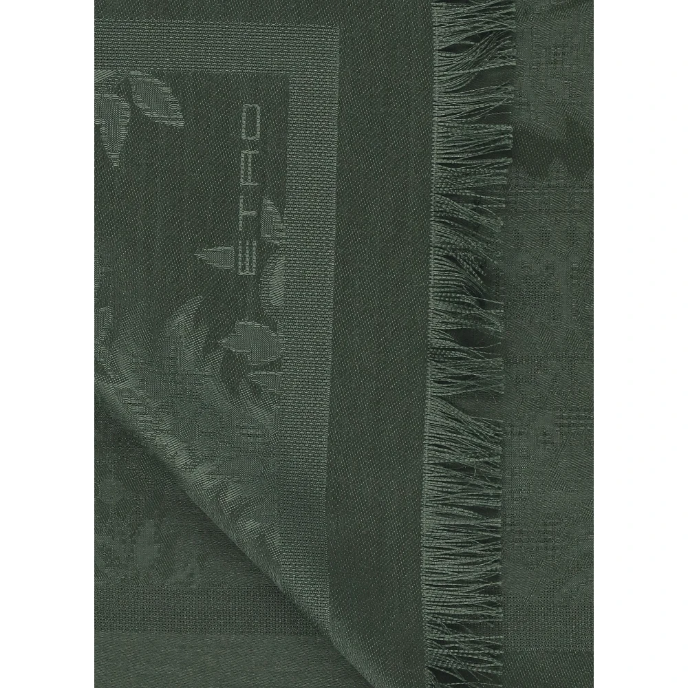 ETRO Groene Wol Zijden Sjaal Micro Franjes Green Dames
