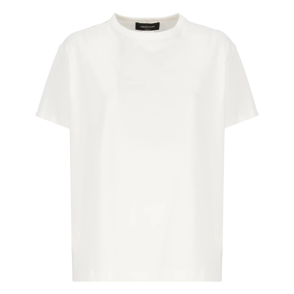Fabiana Filippi Witte Katoenen T-shirt Ronde Hals Korte Mouw White Dames