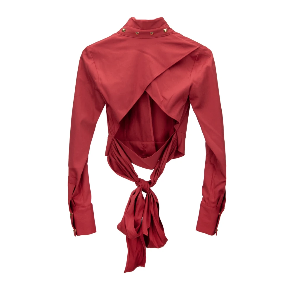 Elisabetta Franchi Gouden knoop hoge kraag blouse Red Dames