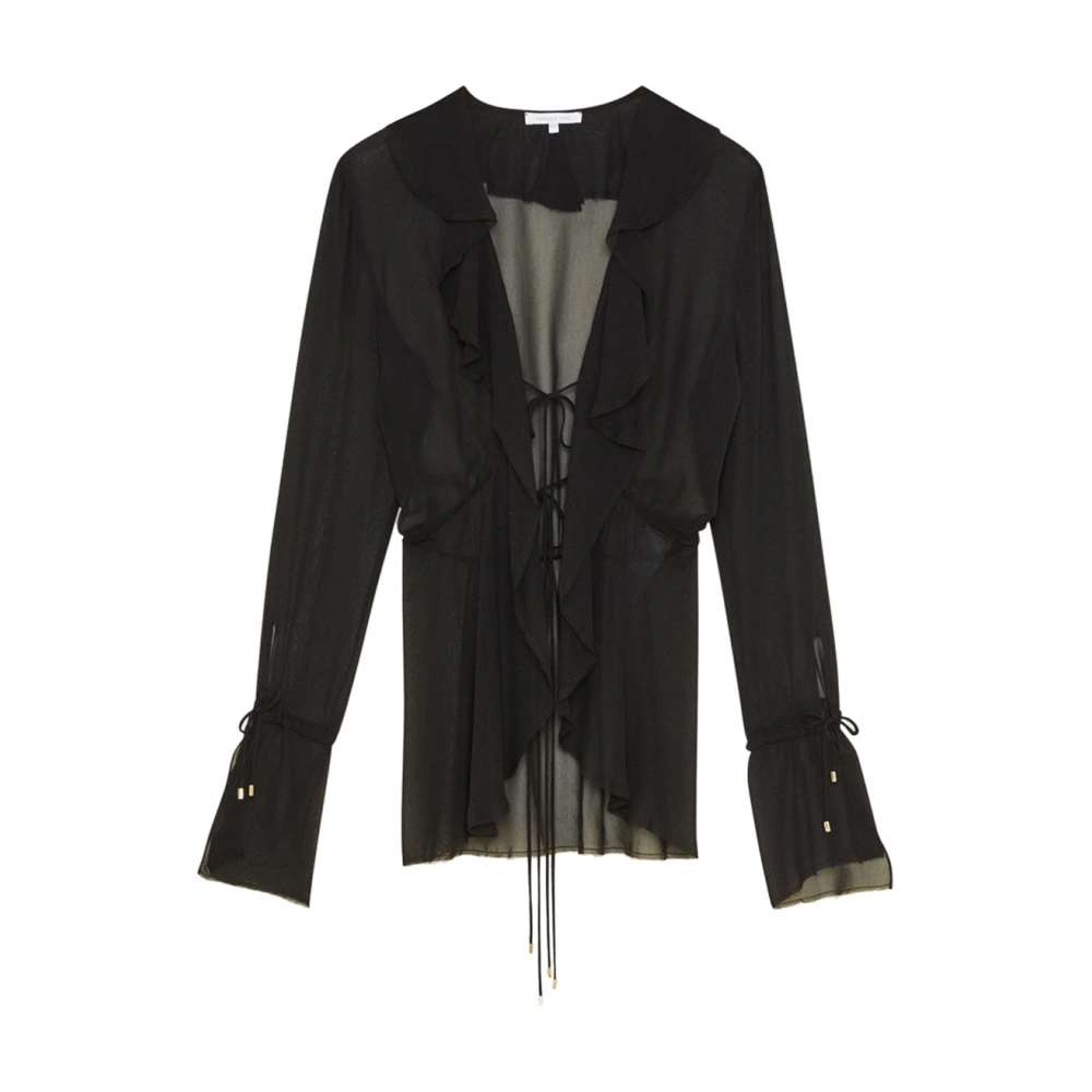 PATRIZIA PEPE Zwarte Chiffon Shirt Glamour Stijl Black Dames