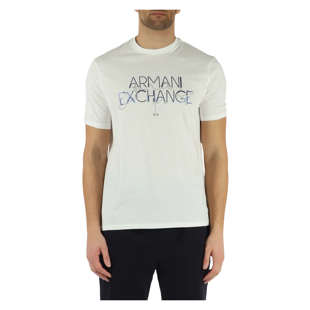 Armani Exchange Regular Fit Katoenen T-shirt met Verhoogd Logo White Heren