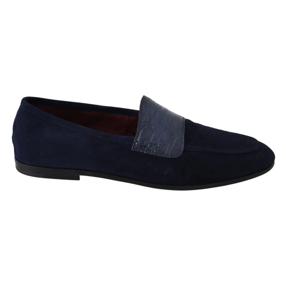 Dolce & Gabbana Men's Blue Suede Caiman Loafers Slippers Shoes
