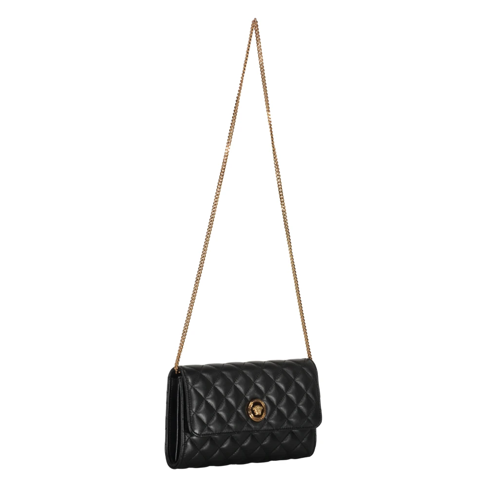 Versace Gewatteerde leren clutch met kettingriem Black Dames